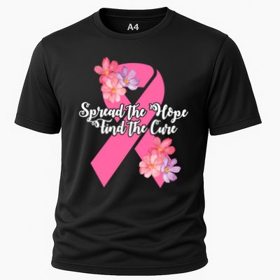 Spread The Hope Find The Cure Breast Cancer Floral Ribbon Performance Shirt