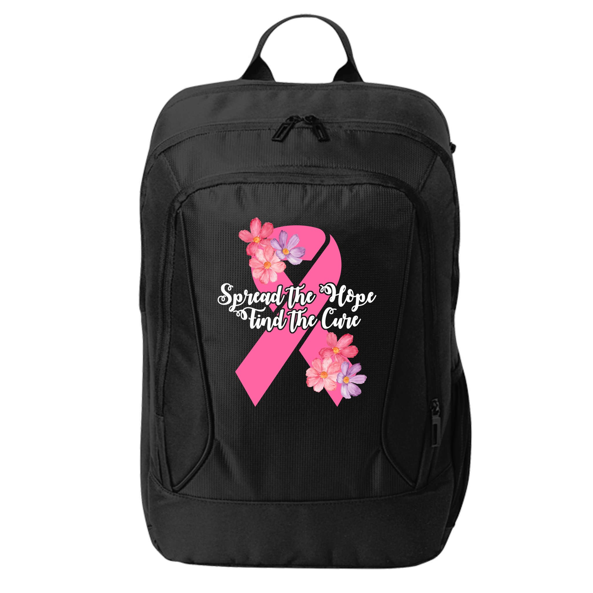 Spread The Hope Find The Cure Breast Cancer Floral Ribbon City Backpack