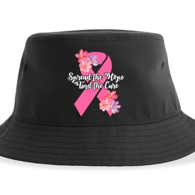 Spread The Hope Find The Cure Breast Cancer Floral Ribbon Sustainable Bucket Hat