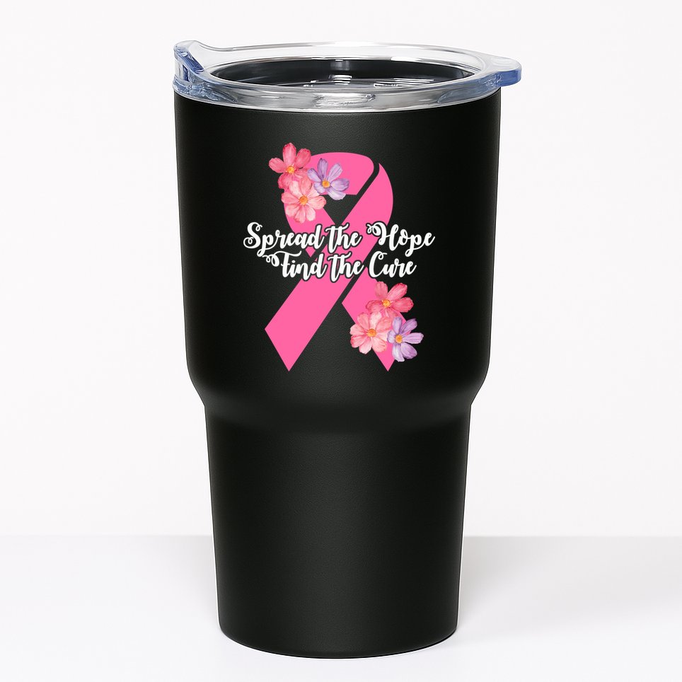 Spread The Hope Find The Cure Breast Cancer Floral Ribbon Tumbler