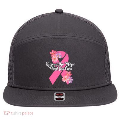 Spread The Hope Find The Cure Breast Cancer Floral Ribbon 7 Panel Mesh Trucker Snapback Hat