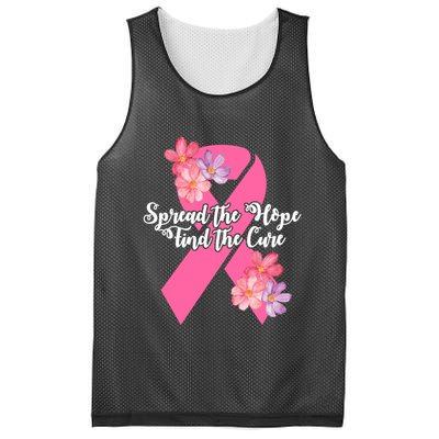 Spread The Hope Find The Cure Breast Cancer Floral Ribbon Mesh Reversible Basketball Jersey Tank