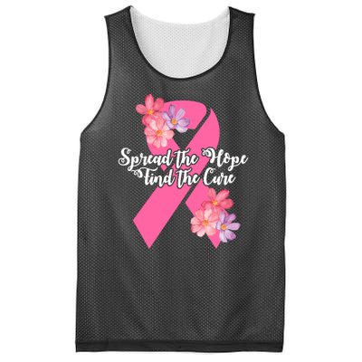 Spread The Hope Find The Cure Breast Cancer Floral Ribbon Mesh Reversible Basketball Jersey Tank