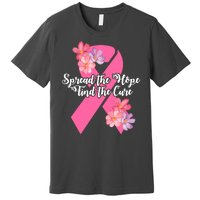 Spread The Hope Find The Cure Breast Cancer Floral Ribbon Premium T-Shirt