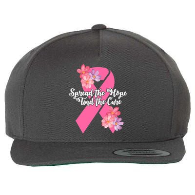 Spread The Hope Find The Cure Breast Cancer Floral Ribbon Wool Snapback Cap