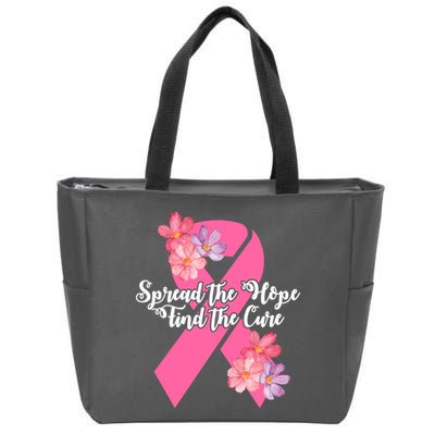 Spread The Hope Find The Cure Breast Cancer Floral Ribbon Zip Tote Bag