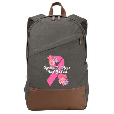 Spread The Hope Find The Cure Breast Cancer Floral Ribbon Cotton Canvas Backpack