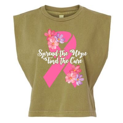 Spread The Hope Find The Cure Breast Cancer Floral Ribbon Garment-Dyed Women's Muscle Tee