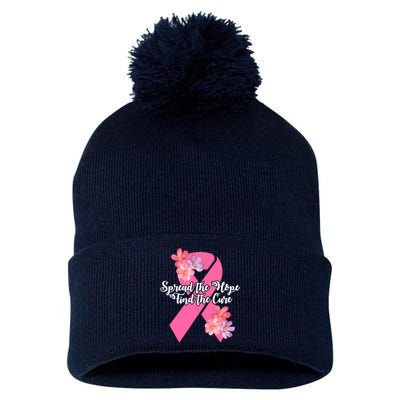 Spread The Hope Find The Cure Breast Cancer Floral Ribbon Pom Pom 12in Knit Beanie