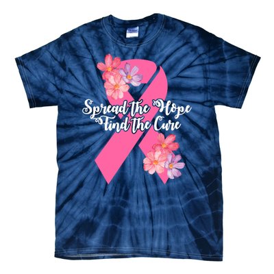 Spread The Hope Find The Cure Breast Cancer Floral Ribbon Tie-Dye T-Shirt