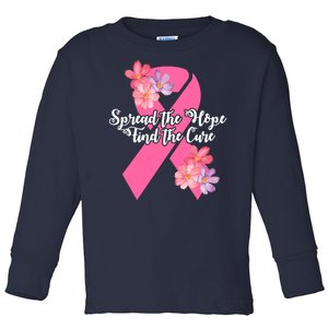 Spread The Hope Find The Cure Breast Cancer Floral Ribbon Toddler Long Sleeve Shirt