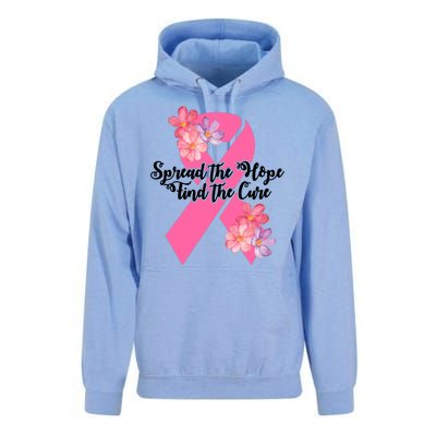 Spread The Hope Find The Cure Breast Cancer Floral Ribbon Unisex Surf Hoodie