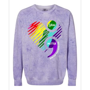 Semicolon Tal Health Awareness Gift Colorblast Crewneck Sweatshirt