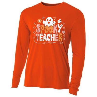 Spooky Teacher Halloween Ghost Classroom Fun Teacher Gift Cooling Performance Long Sleeve Crew