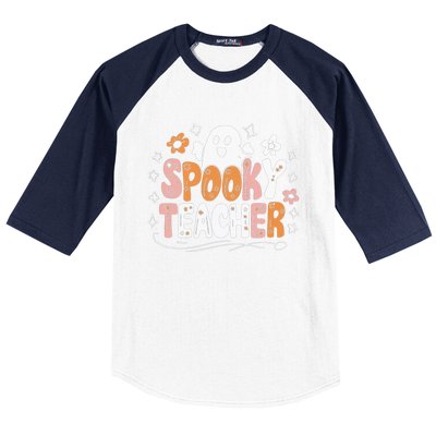 Spooky Teacher Halloween Ghost Classroom Fun Teacher Gift Baseball Sleeve Shirt