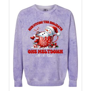 Surviving The Holidays One Meltdown Funny Christmas Snowman Colorblast Crewneck Sweatshirt