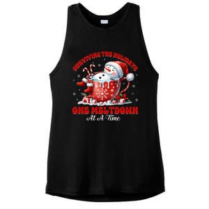 Surviving The Holidays One Meltdown Funny Christmas Snowman Ladies PosiCharge Tri-Blend Wicking Tank