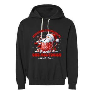 Surviving The Holidays One Meltdown Funny Christmas Snowman Garment-Dyed Fleece Hoodie