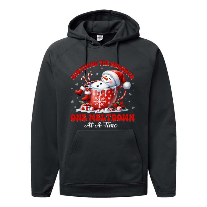 Surviving The Holidays One Meltdown Funny Christmas Snowman Performance Fleece Hoodie