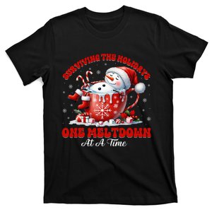 Surviving The Holidays One Meltdown Funny Christmas Snowman T-Shirt