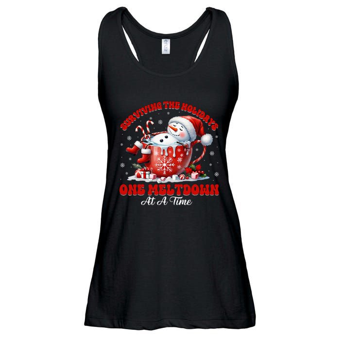 Surviving The Holidays One Meltdown Funny Christmas Snowman Ladies Essential Flowy Tank