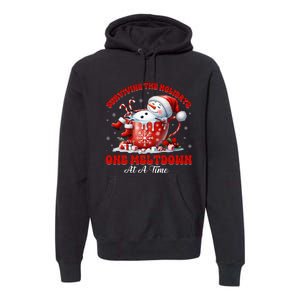 Surviving The Holidays One Meltdown Funny Christmas Snowman Premium Hoodie