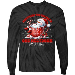 Surviving The Holidays One Meltdown Funny Christmas Snowman Tie-Dye Long Sleeve Shirt