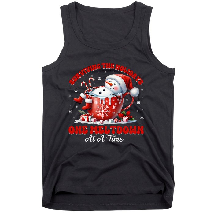 Surviving The Holidays One Meltdown Funny Christmas Snowman Tank Top