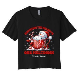 Surviving The Holidays One Meltdown Funny Christmas Snowman Women's Crop Top Tee