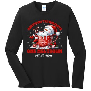 Surviving The Holidays One Meltdown Funny Christmas Snowman Ladies Long Sleeve Shirt