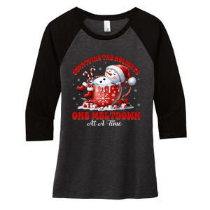 Surviving The Holidays One Meltdown Funny Christmas Snowman Women's Tri-Blend 3/4-Sleeve Raglan Shirt