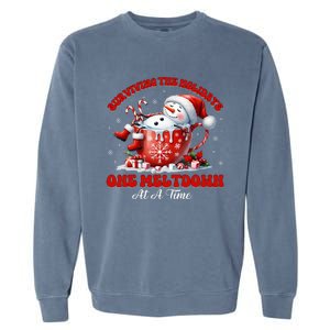 Surviving The Holidays One Meltdown Funny Christmas Snowman Garment-Dyed Sweatshirt