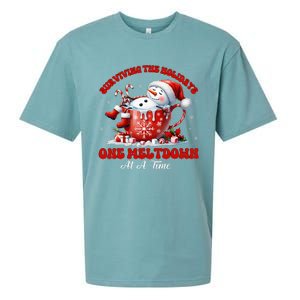 Surviving The Holidays One Meltdown Funny Christmas Snowman Sueded Cloud Jersey T-Shirt