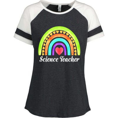 Science Teacher Hearts And Rainbows Great Gift Enza Ladies Jersey Colorblock Tee