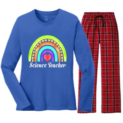 Science Teacher Hearts And Rainbows Great Gift Women's Long Sleeve Flannel Pajama Set 