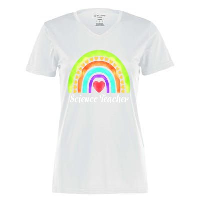 Science Teacher Hearts And Rainbows Great Gift Women's Momentum V-Neck T-Shirt