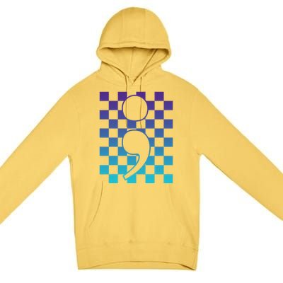 Semicolon Tal Health Matters Awareness Retro Checkered Cool Gift Premium Pullover Hoodie