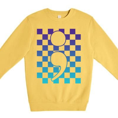 Semicolon Tal Health Matters Awareness Retro Checkered Cool Gift Premium Crewneck Sweatshirt