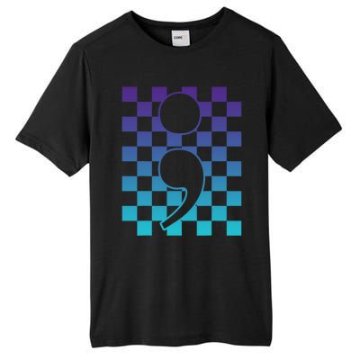 Semicolon Tal Health Matters Awareness Retro Checkered Cool Gift Tall Fusion ChromaSoft Performance T-Shirt