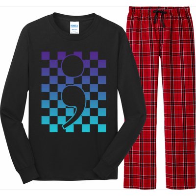 Semicolon Tal Health Matters Awareness Retro Checkered Cool Gift Long Sleeve Pajama Set