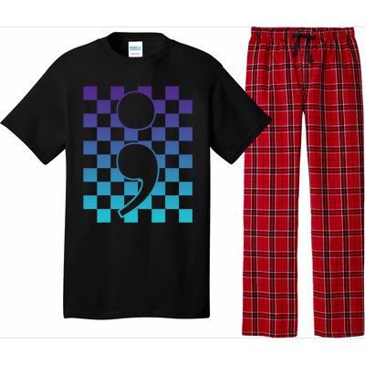 Semicolon Tal Health Matters Awareness Retro Checkered Cool Gift Pajama Set