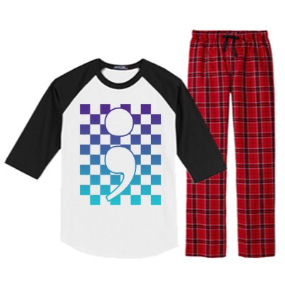 Semicolon Tal Health Matters Awareness Retro Checkered Cool Gift Raglan Sleeve Pajama Set