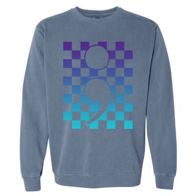 Semicolon Tal Health Matters Awareness Retro Checkered Cool Gift Garment-Dyed Sweatshirt