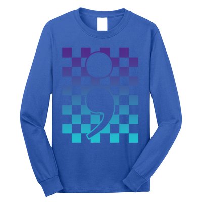 Semicolon Tal Health Matters Awareness Retro Checkered Cool Gift Long Sleeve Shirt