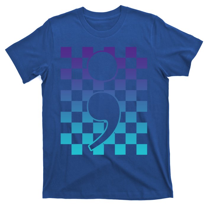 Semicolon Tal Health Matters Awareness Retro Checkered Cool Gift T-Shirt