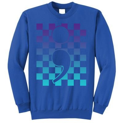 Semicolon Tal Health Matters Awareness Retro Checkered Cool Gift Tall Sweatshirt