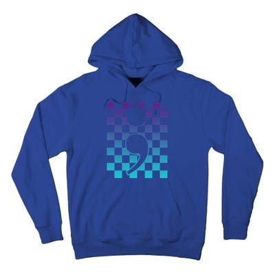 Semicolon Tal Health Matters Awareness Retro Checkered Cool Gift Tall Hoodie