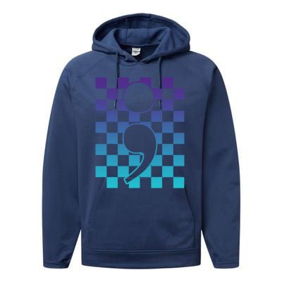 Semicolon Tal Health Matters Awareness Retro Checkered Cool Gift Performance Fleece Hoodie