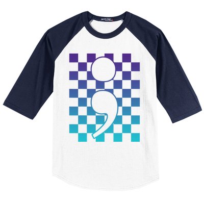 Semicolon Tal Health Matters Awareness Retro Checkered Cool Gift Baseball Sleeve Shirt