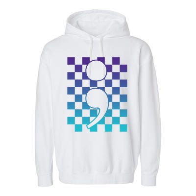 Semicolon Tal Health Matters Awareness Retro Checkered Cool Gift Garment-Dyed Fleece Hoodie